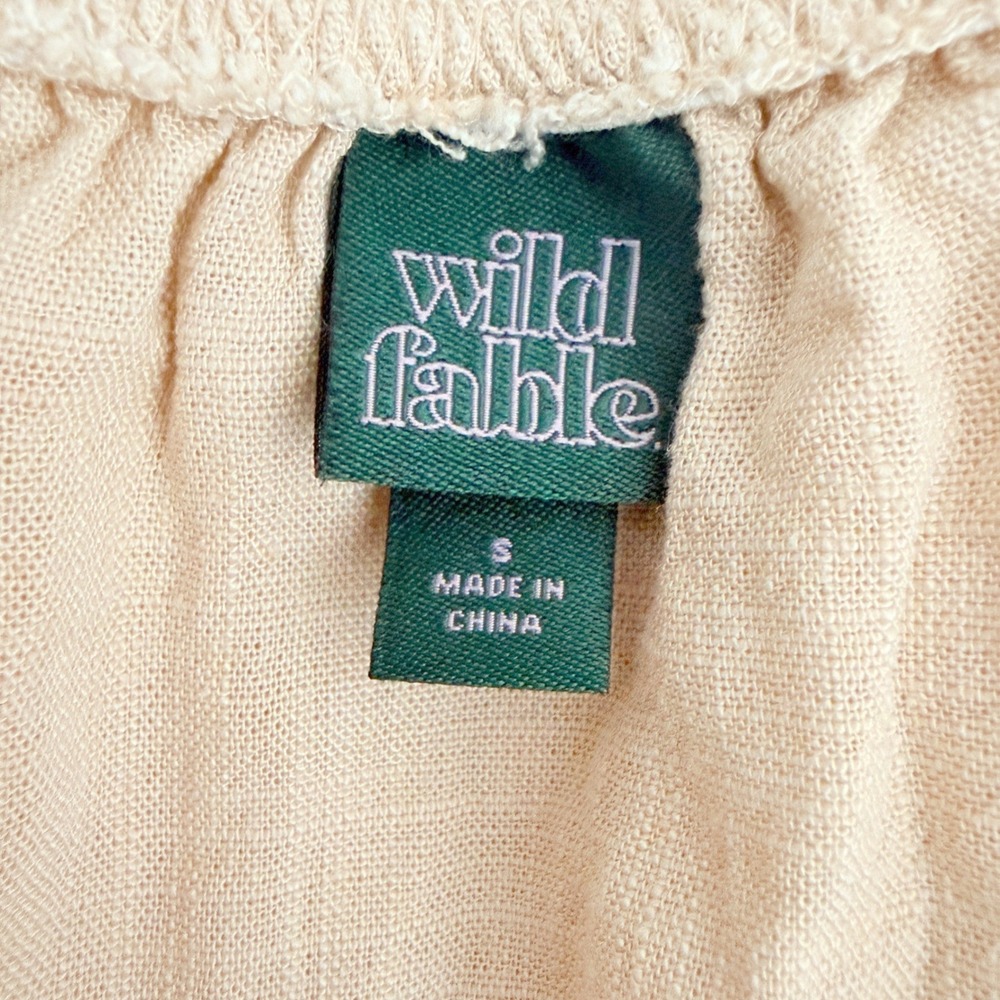 Wild Fable Tan Linen Blend Cut Out Mini Dress Long Sleeve Boho Small - Picture 7 of 10